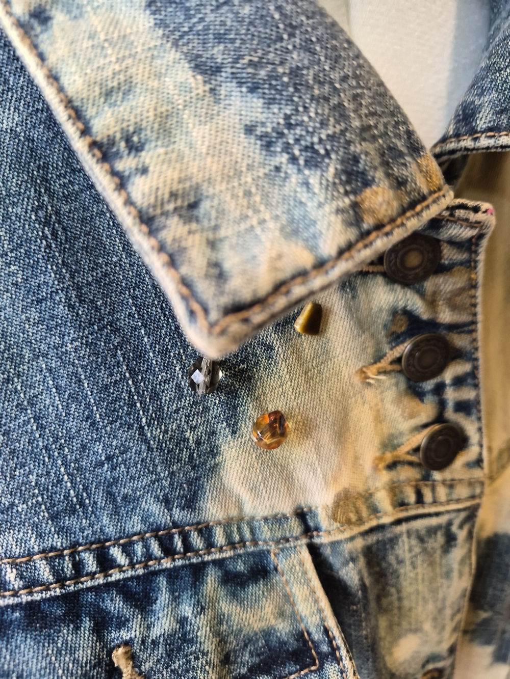 Upcycled Y2K Blue and Cream Embellished Denim Jacket - Picture 6 of 16